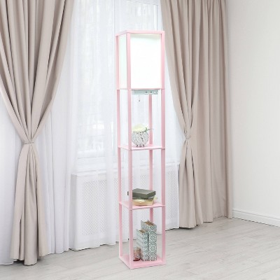 Light Pink Etagere Floor Lamp with USB Ports and Linen Shade