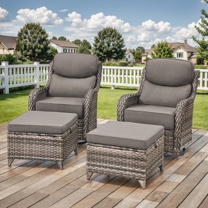Outdoor Swivel Rocker Chair with 6 Inch Thick Cushion 2 in 1 Porch Glider Swivel Chair - Wicker Patio Furniture Patio Swivel Glider Seating - 1 of 4