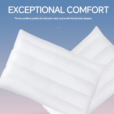 2 Ultra Flat Pillows,Bedding Bed Pillows,Cooling Hotel Quality,Gusseted Pillow for Back,Stomach or Side Sleepers