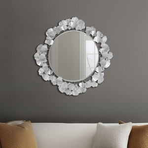 30.5inEden Gingko Leaf Round Wall Mirror Silver - 1 of 1