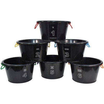 Sportime Drum-N-Store Buckets, 18 x 12 Inches, Black, Set of 6