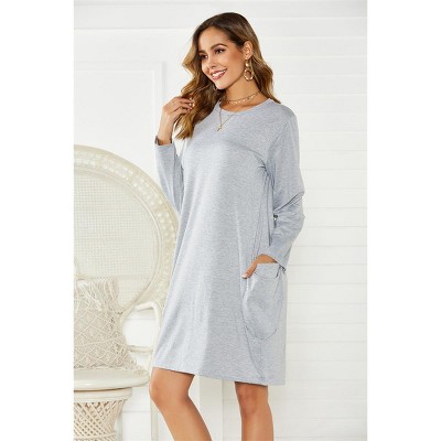 Clearlove Womens Round Neck Long Sleeve Knit Sweater Dress  Large Side Pockets Mini Dresses