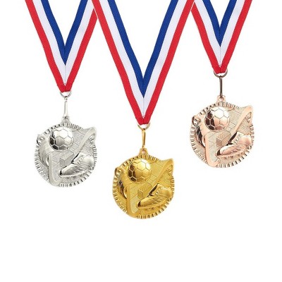 3-Piece Award Medals Set - Gold, Silver, Bronze Medals for Soccer and Football
