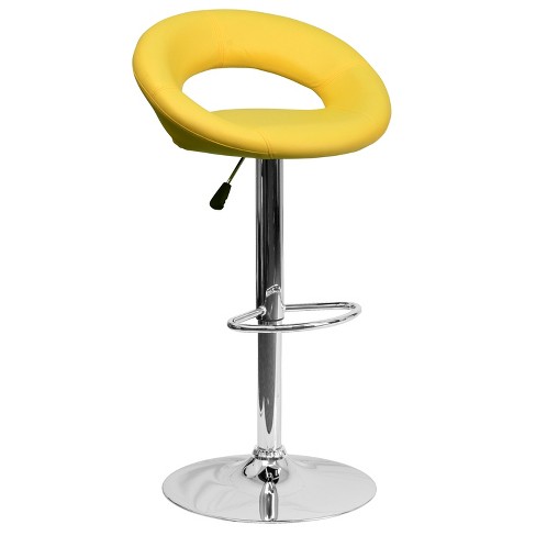 Emma And Oliver Yellow Vinyl Rounded Back Adjustable Height Barstool ...