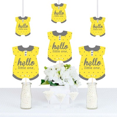 Big Dot of Happiness Hello Little One - Yellow and Gray - Baby Bodysuit Neutral Baby Shower Decorations DIY Party Essentials - Set of 20