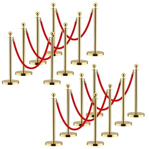 APRILSOUL Stainless Steel Gold Stanchions with Red Velvet Rope 5 ft. Crowd Control Barrier with Ball Top - 1 of 4