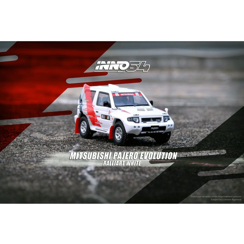 Mitsubishi Pajero Evolution RHD (Right Hand Drive) White with Graphics "Ralliart" 1/64 Diecast Model Car by Inno Models, 3 of 4
