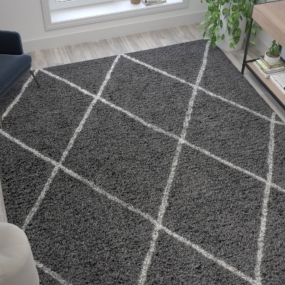 8' x 10' Gray and Ivory Trellis Shag Area Rug