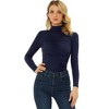 INSPIRE CHIC Women's Mock Neck Long Sleeve Knitted Ruched Top Shirts - 2 of 4