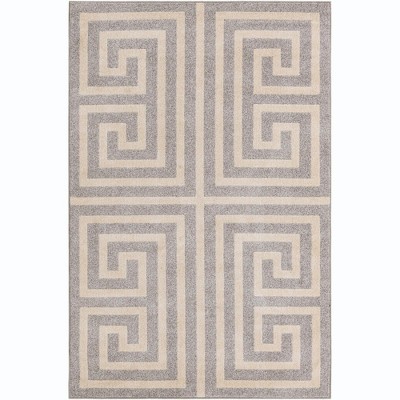 Gray and Beige Geometric Rectangular Easy Care Rug