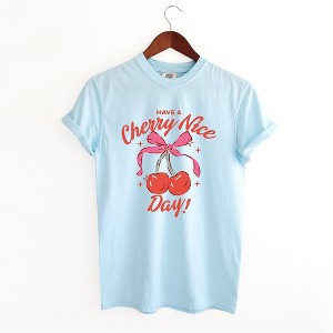 Simply Sage Market Women's Coquette Cherry Nice Day Short Sleeve Garment Dyed Tee - 1 of 4