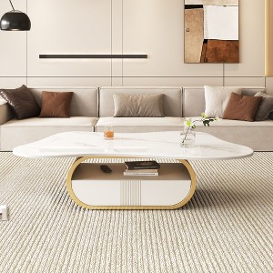 GDFStudio Spencer 41.7" Steel and Wood Pedestal Coffee Table with Sintered Stone Top - 1 of 4