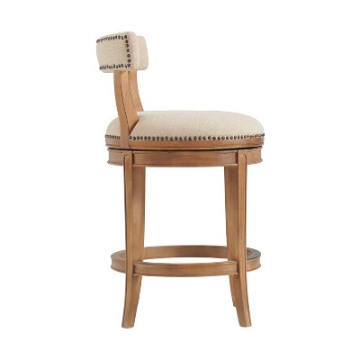Weathered Brown and Beige Leather Swivel Counter Stool