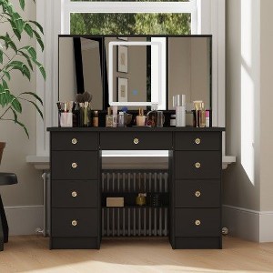 FUFU&GAGA LED Makeup Vanity with 9 Drawers Elegant Makeup Station - 1 of 4