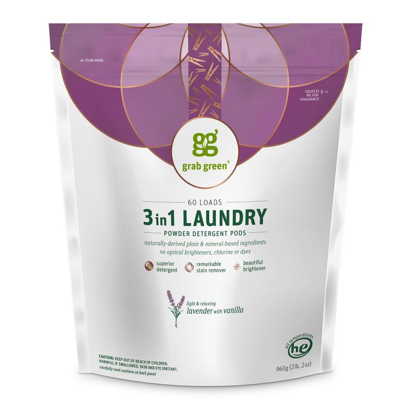 Grab Green 3 in 1 Laundry Detergent Pods, Lavender with Vanilla Scent, 1 of 14