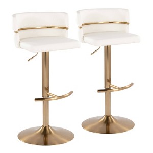 LumiSource Set of 2 Cinch Adjustable Barstools Gold/White PU - 1 of 4