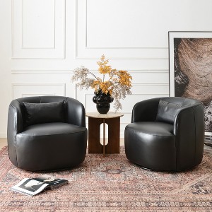 KINWELL 100% Top Grain Genuine Leather Swivel Armchair, Set of 2 Brand: KINWELL - 1 of 4