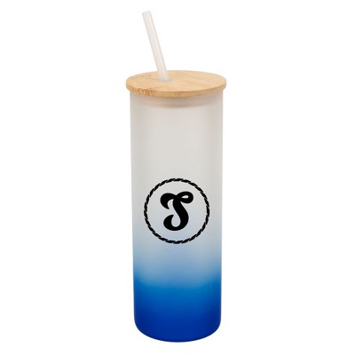 Elanze Designs S Monogram Letter Initial Rope Circle Wrap-Around Design 25 Ounce Frosted Gradient Glass On-The-Go Coffee Travel Skinny Tumbler Mug