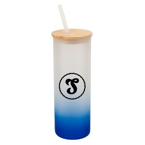 Elanze Designs S Monogram Letter Initial Rope Circle Wrap-Around Design 25 Ounce Frosted Gradient Glass On-The-Go Coffee Travel Skinny Tumbler Mug - 1 of 1