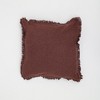 TopComfy Support Pillow Stonewashed Linen Throw Pillow with Handworked Edges and Fringe for Living Room Decor, Brown, 22"*22"*1" - 3 of 4