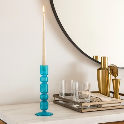 Glass Taper Candle Holder - Elegant Glass Candlestick - Decorative Home & Office Accent - Stylish Modern Design for Living Room & Bedroom