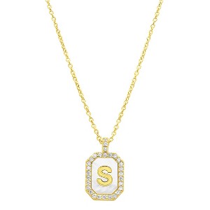 Adornia 14k Gold Plated White Mother-of-Pearl Initial Tablet Necklace - 1 of 3