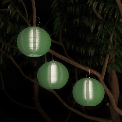 Lanterns-Hanging Fabric Lamps with Solar Powered LED Bulbs and Hanging Hooks by Nature Spring (3 Pack-Green)