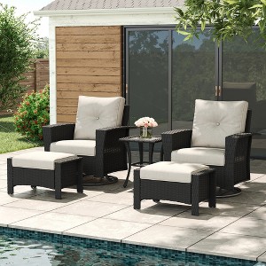 LayinSun Wicker Patio Furniture Set with Fire Pit Table, Classis Outdoor Conversation 360 Degree Swivel Chairs Set with Coffee Table - 1 of 4