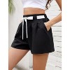 Womens High Waisted Pleated Tie Waist Casual Shorts Elastic Waist Wide Leg Shorts - 2 of 4
