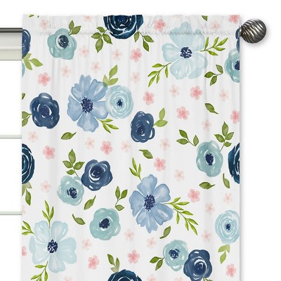 Blush Pink and Blue Floral Polyester Kids Window Panels