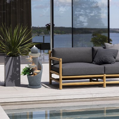 Gray Resin Spiral Sculpture with LED Lights 5-Tier Outdoor Fountain