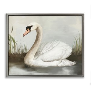 Stupell Industries Swan in Pond Painting Floating Frame Canvas Art - 1 of 4