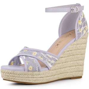 Allegra K Women's Ankle Strap Espadrille Wedge Heel Sandals - 1 of 4