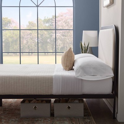 Black Metal Bed Frame with Rounded Upholstered Headboard