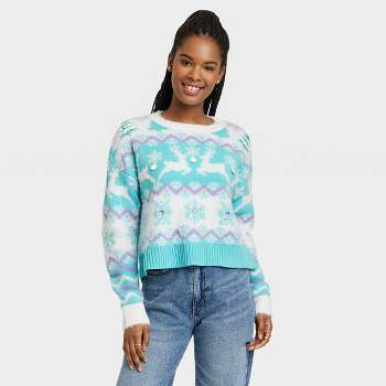 Women's Reindeer Graphic Sweater - Blue