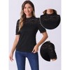 INSPIRE CHIC Women's Floral Lace Mock Neck Puff Short Sleeve Elegant Blouse - 2 of 4