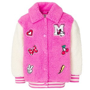 Disney Minnie Mouse Girls Varsity Faux Fur Faux Sherling Jacket Toddler - 1 of 4