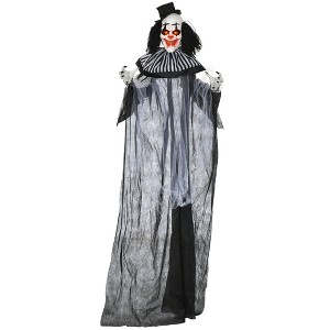 HOMCOM Classic Black and White Striped Clown, Outdoor Halloween Decoration with Sound & Motion Activated Light Up Eyes & Sound Effects - 1 of 4