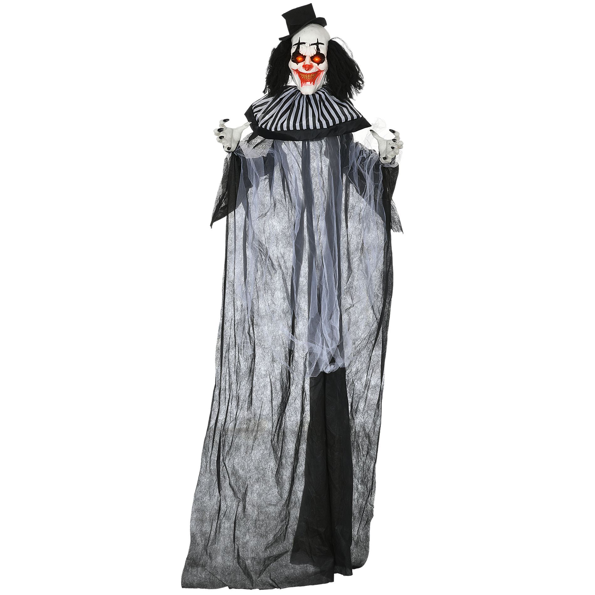 YOOCOZZ 6FT Life Size Black and White Striped Clown Outdoor Halloween Decoration,Motion Activated Animated Prop with Light Up Eyes & Sounds