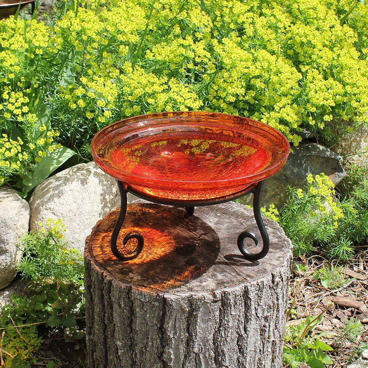 7" Reflective Crackle Glass Birdbath Bowl with Short Stand - Achla Designs: - thumbnail 9