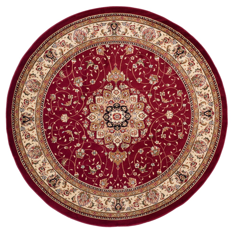 Red/Ivory Floral Loomed Round Area Rug 8' - Safavieh