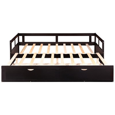 Bellemave Twin Daybed with Storage Drawers, Extendable Twin to King Day Bed with Slats for Kids, Teens, Adults, Espresso Daybed Twin to King Size