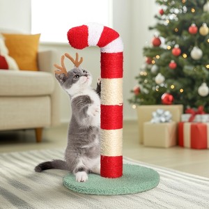 Christmas Cat Scratching Post, Cute Candy Cane Cat Scratcher with Sisal Scratching Post & Soft Plushy Covering for Indoor Cats - 1 of 4