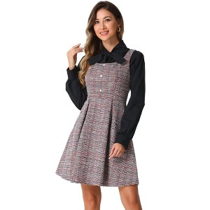 INSPIRE CHIC Women's Sleeveless Square Neck Plaid Fit and Flare Tweed Dresses - 1 of 4