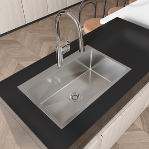 Stainless Steel Kitchen Sink, 30¡åx19¡å Single Bowl, Overmount Handmade Sink in Brushed Nickel, with US Standard Drain and Hook, LS-SSBR04 - 1 of 1
