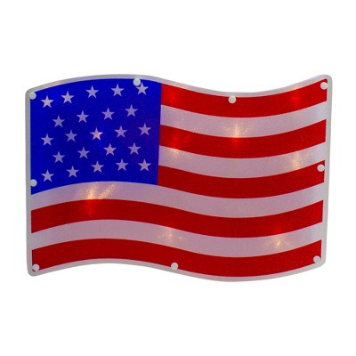  Northlight 13.25" Red and White LED Lighted Patriotic American Flag Window Silhouette Decor 