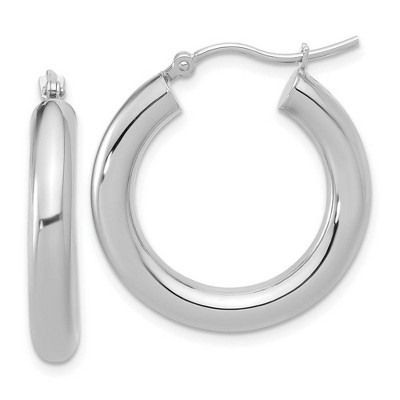 Black Bow Jewelry 4mm x 24mm (15/16 Inch) 14k White Gold Classic Round Hoop Earrings