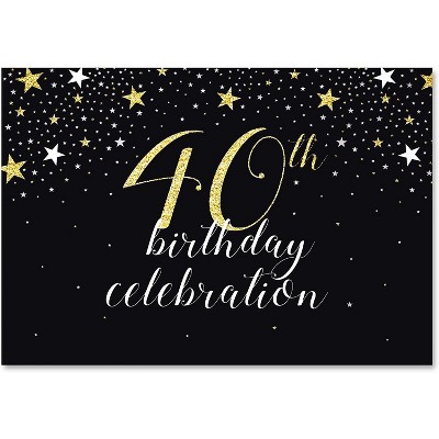  40th Birthday Celebration Photo Booth Backdrop, Photography Background in Black and Glitter Gold Stars for Birthday Party Decorations, 7 x 5 feet 