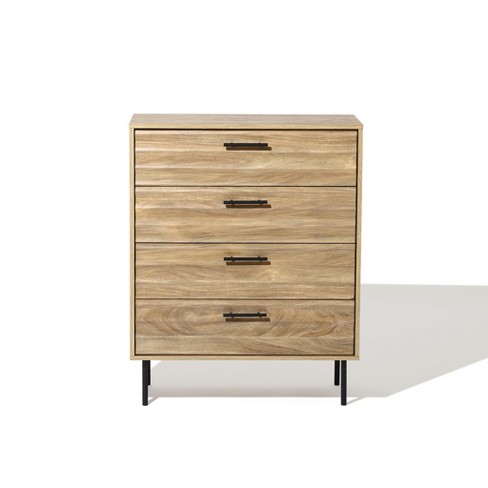 LuxenHome Mid-Century Modern Wave 4-Drawer 31.5-Inch Wide Accent Chest Brown - image 1 of 4