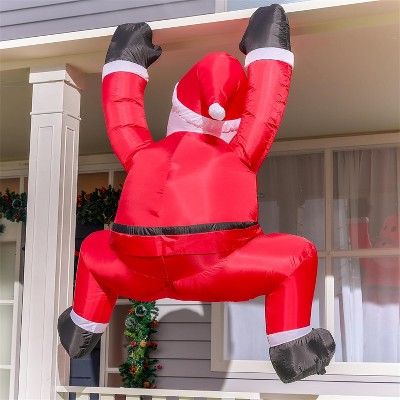 Joyfy 6ft LED Hanging Santa Inflatable - Climbing Blow-Up Decor for Indoor/Outdoor Holiday Displays